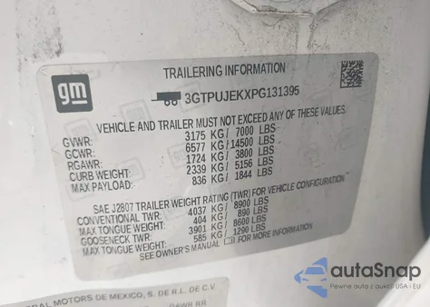 2023 GMC Sierra 1500 4Wd Short Box Elevation With 3Vl z USA, uszkodzony, nr VIN 3GTPUJEKXPG131395